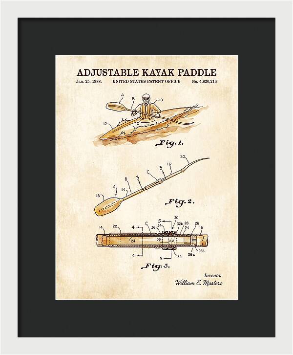 Adjustable Kayak Paddle Watercolor Patent Us4820216a
