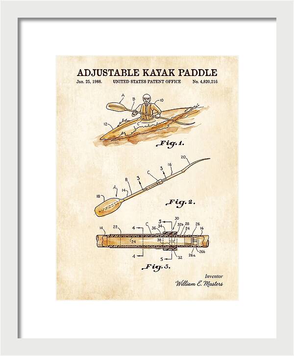 Adjustable Kayak Paddle Watercolor Patent Us4820216a