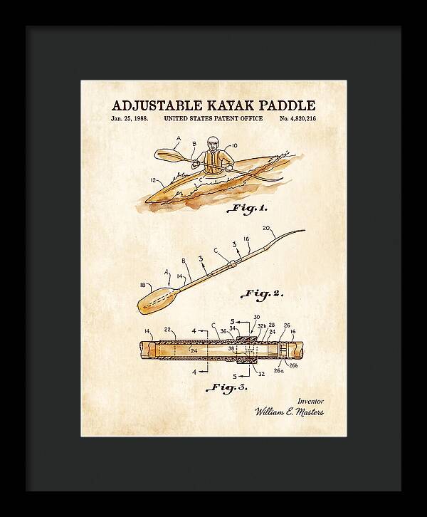 Adjustable Kayak Paddle Watercolor Patent Us4820216a