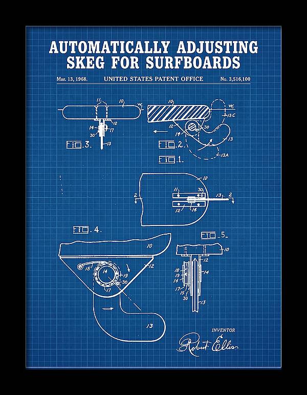 Adjusting Surfboard Skeg Blueprint Patent Us3516100a
