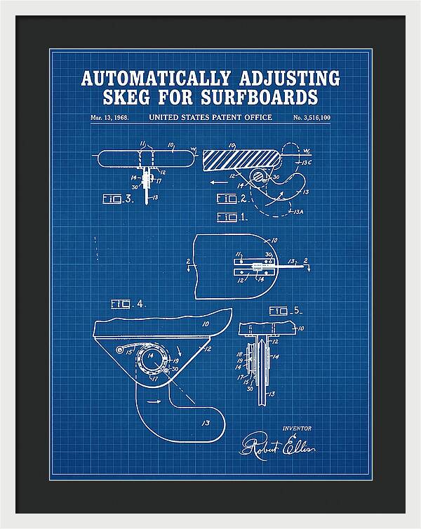 Adjusting Surfboard Skeg Blueprint Patent Us3516100a