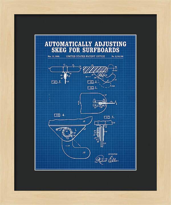 Adjusting Surfboard Skeg Blueprint Patent Us3516100a