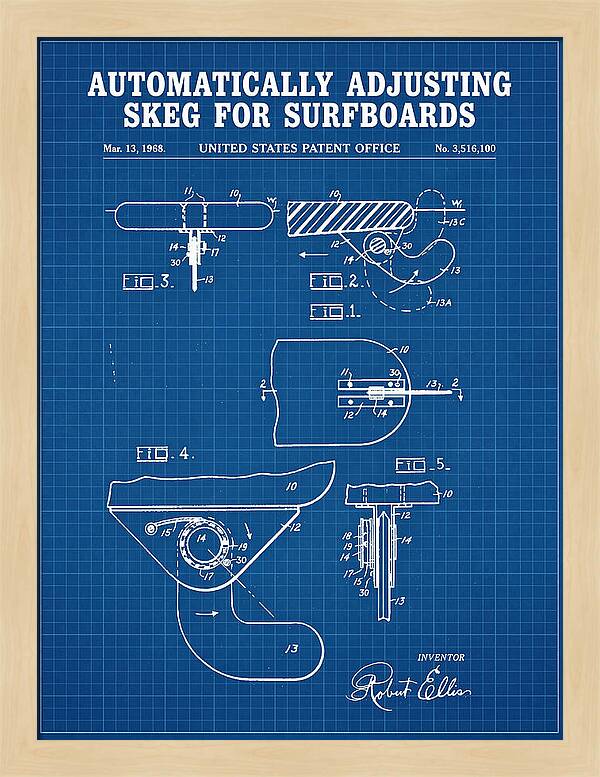 Adjusting Surfboard Skeg Blueprint Patent Us3516100a