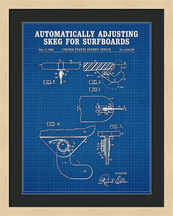 Adjusting Surfboard Skeg Blueprint Patent Us3516100a