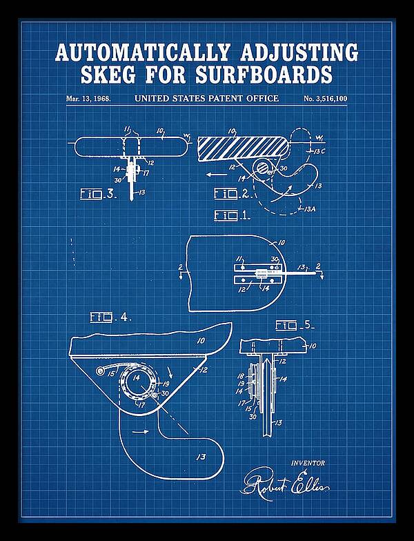 Adjusting Surfboard Skeg Blueprint Patent Us3516100a