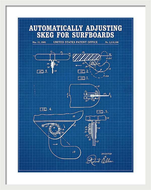 Adjusting Surfboard Skeg Blueprint Patent Us3516100a
