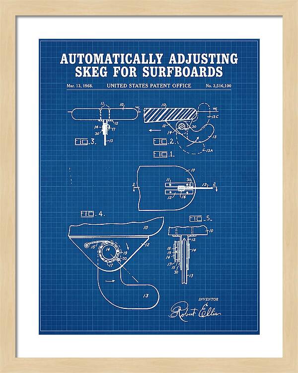 Adjusting Surfboard Skeg Blueprint Patent Us3516100a