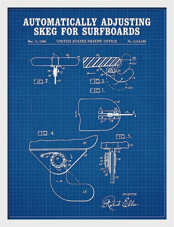 Adjusting Surfboard Skeg Blueprint Patent Us3516100a