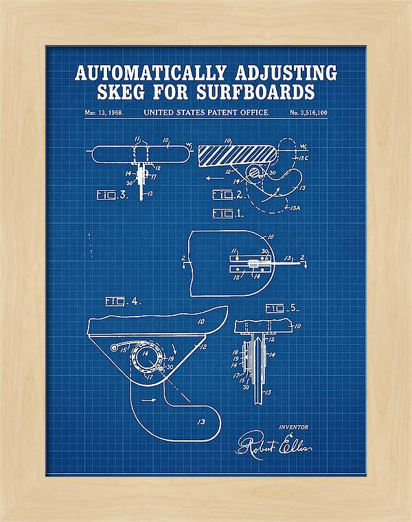 Adjusting Surfboard Skeg Blueprint Patent Us3516100a