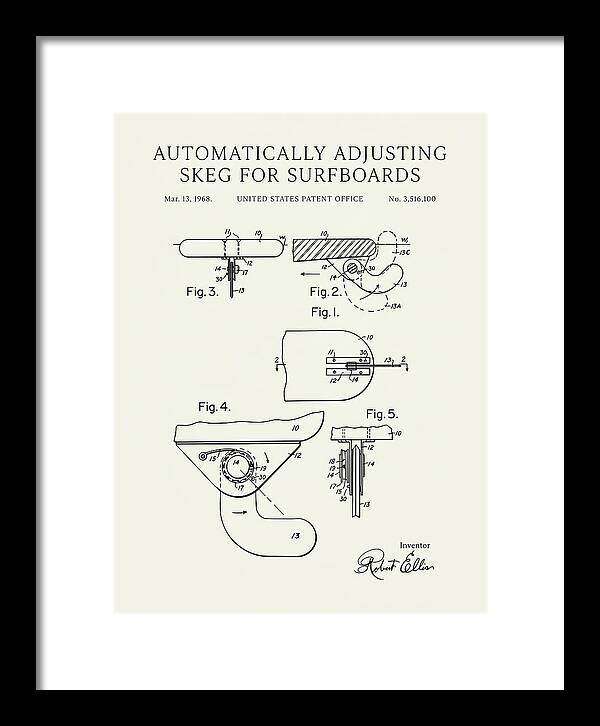 Adjusting Surfboard Skeg Minimalist Patent Us3516100a