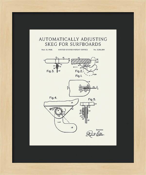 Adjusting Surfboard Skeg Minimalist Patent Us3516100a