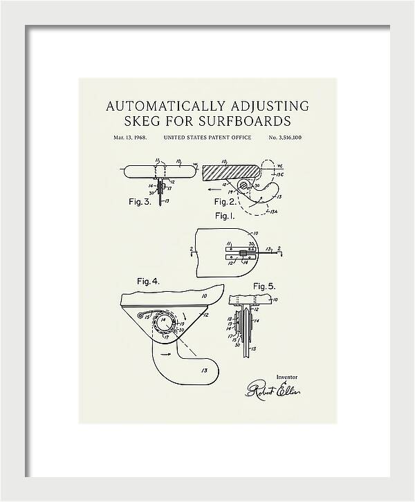Adjusting Surfboard Skeg Minimalist Patent Us3516100a