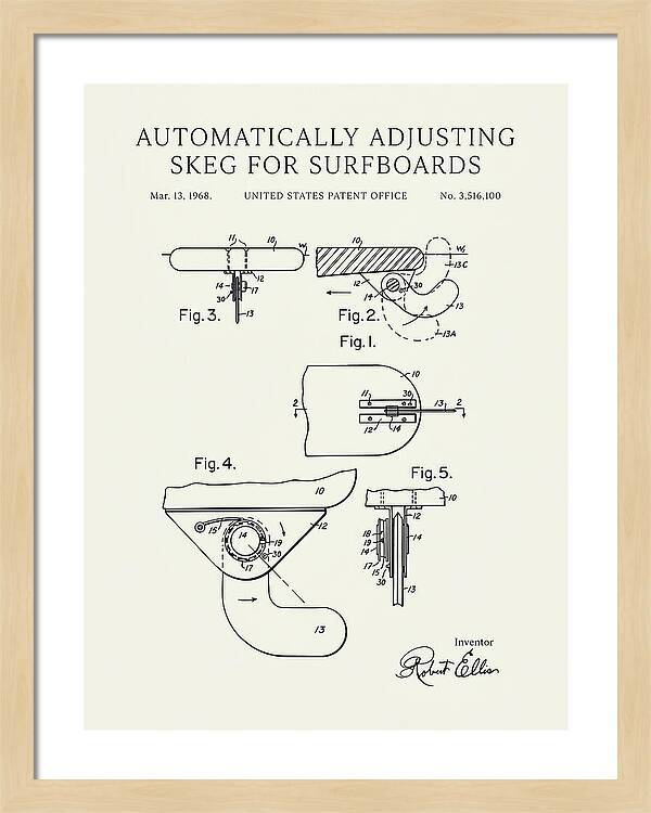 Adjusting Surfboard Skeg Minimalist Patent Us3516100a