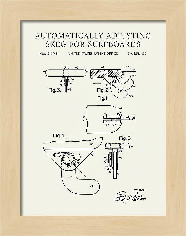 Adjusting Surfboard Skeg Minimalist Patent Us3516100a