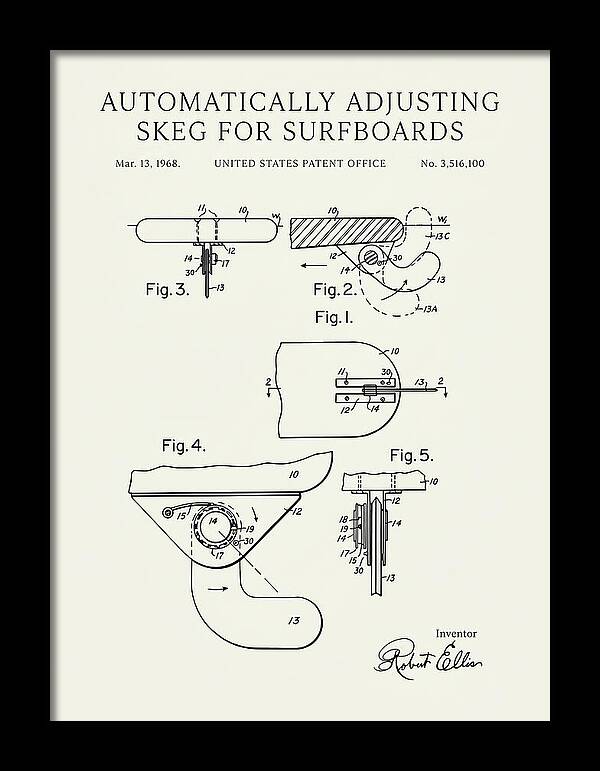 Adjusting Surfboard Skeg Minimalist Patent Us3516100a
