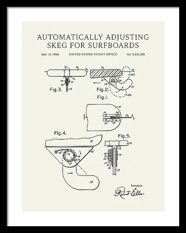 Adjusting Surfboard Skeg Minimalist Patent Us3516100a
