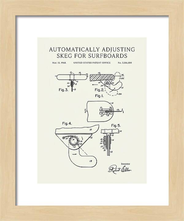 Adjusting Surfboard Skeg Minimalist Patent Us3516100a