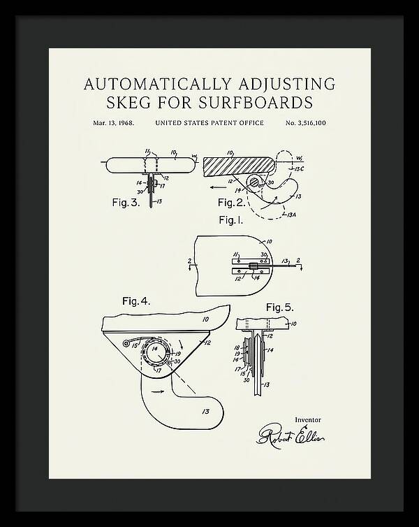 Adjusting Surfboard Skeg Minimalist Patent Us3516100a