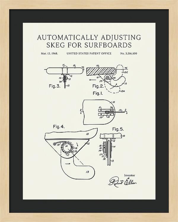 Adjusting Surfboard Skeg Minimalist Patent Us3516100a