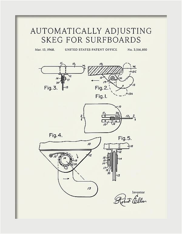 Adjusting Surfboard Skeg Minimalist Patent Us3516100a