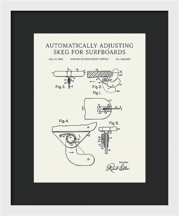 Adjusting Surfboard Skeg Minimalist Patent Us3516100a