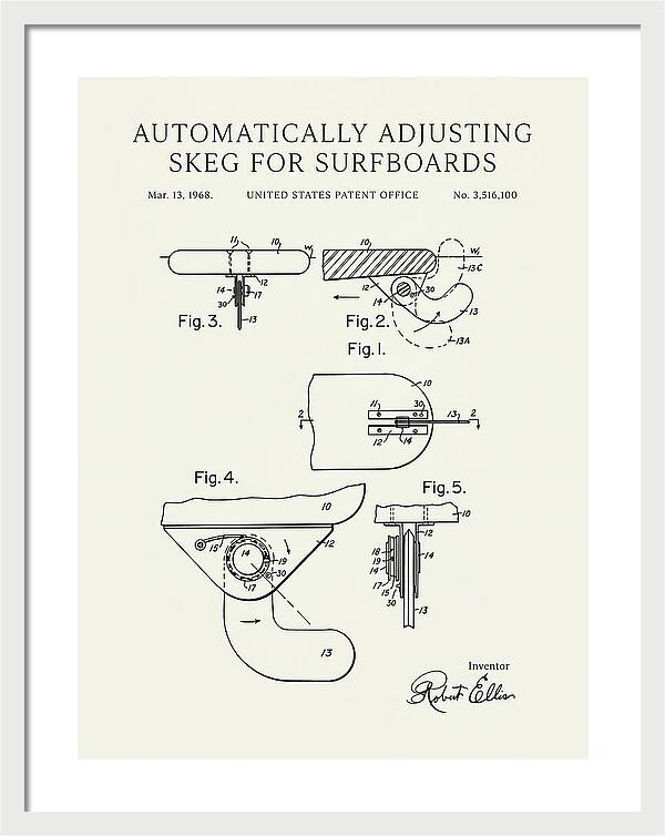 Adjusting Surfboard Skeg Minimalist Patent Us3516100a
