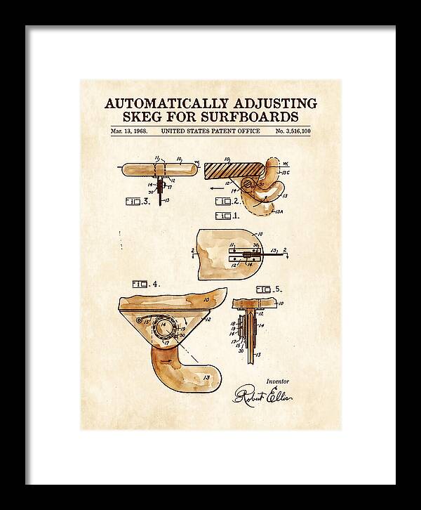 Adjusting Surfboard Skeg Watercolor Patent Us3516100a