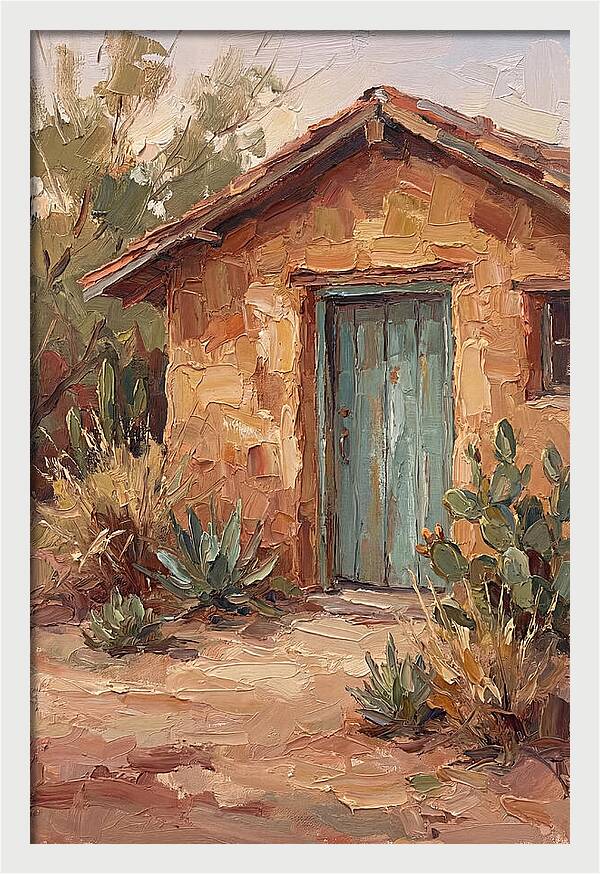 Adobe House With Turquoise Door
