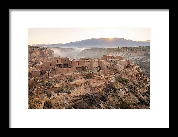 Adobe Pueblo Buildings At Sunset