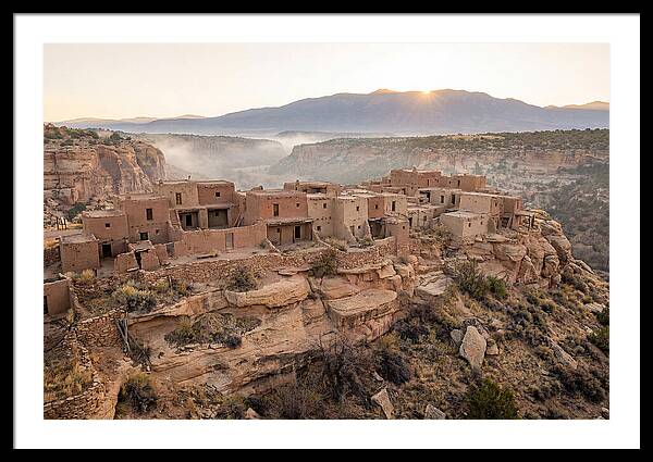 Adobe Pueblo Buildings At Sunset