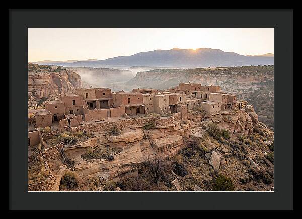 Adobe Pueblo Buildings At Sunset