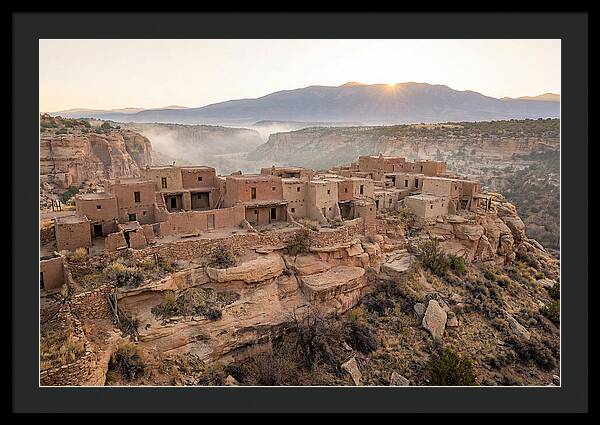 Adobe Pueblo Buildings At Sunset
