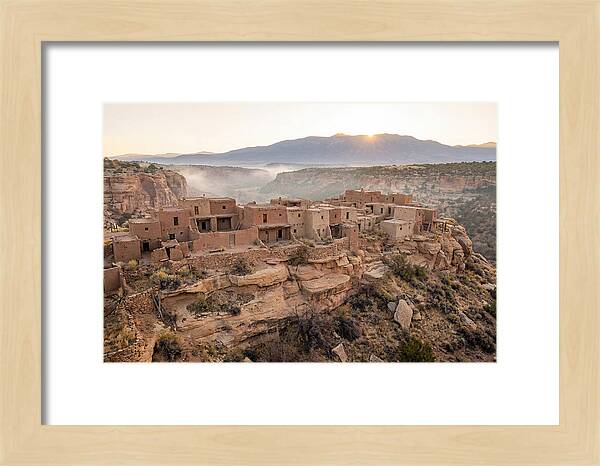 Adobe Pueblo Buildings At Sunset