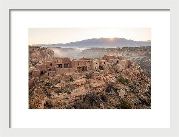 Adobe Pueblo Buildings At Sunset