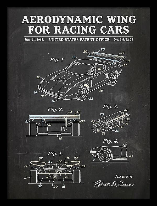 Aerodynamic Wing For Racing Cars Chalkboard Patent Us3512825a