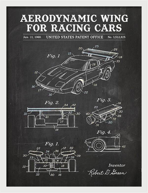 Aerodynamic Wing For Racing Cars Chalkboard Patent Us3512825a