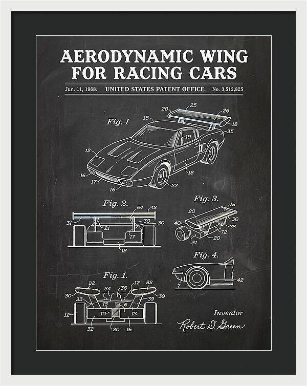 Aerodynamic Wing For Racing Cars Chalkboard Patent Us3512825a