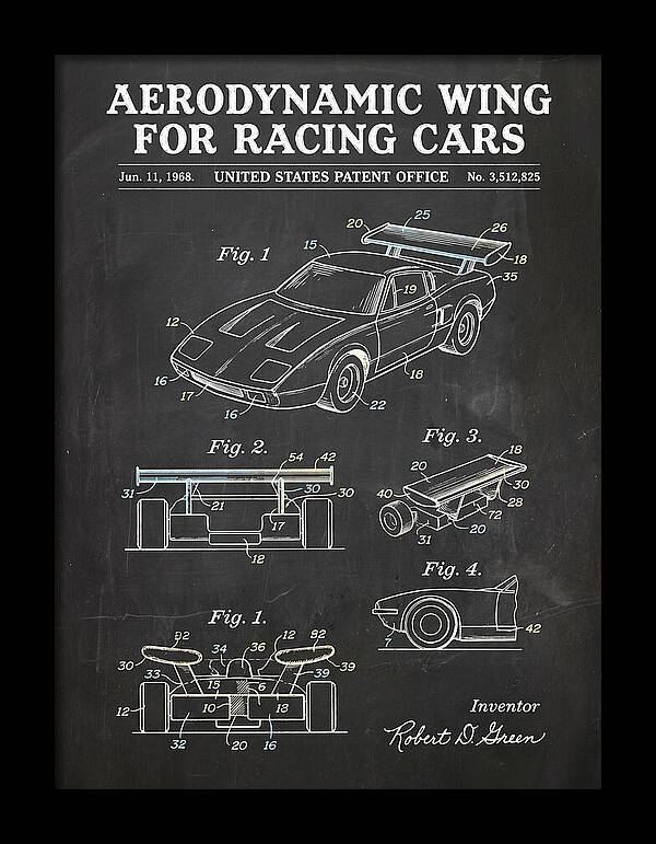 Aerodynamic Wing For Racing Cars Chalkboard Patent Us3512825a