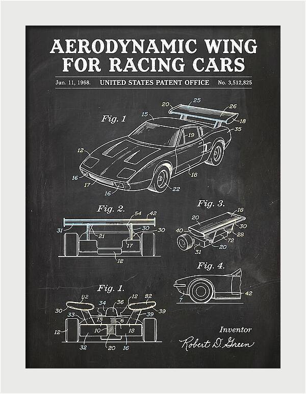 Aerodynamic Wing For Racing Cars Chalkboard Patent Us3512825a