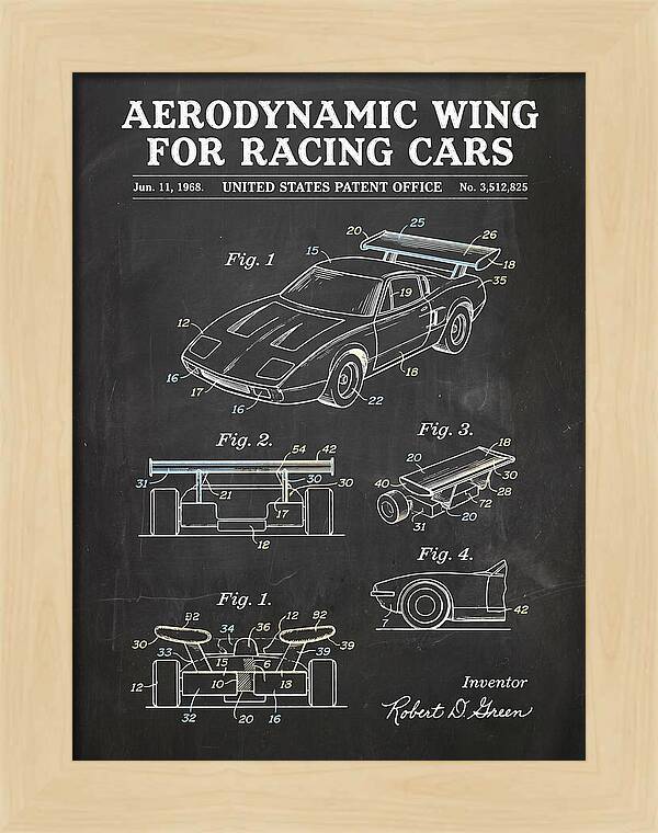 Aerodynamic Wing For Racing Cars Chalkboard Patent Us3512825a