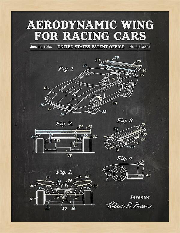 Aerodynamic Wing For Racing Cars Chalkboard Patent Us3512825a
