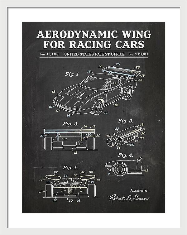 Aerodynamic Wing For Racing Cars Chalkboard Patent Us3512825a