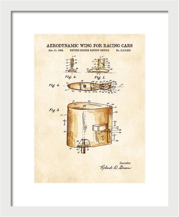 Aerodynamic Wing For Racing Cars Watercolor Patent Us3512825a