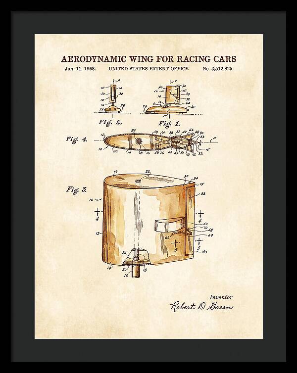 Aerodynamic Wing For Racing Cars Watercolor Patent Us3512825a