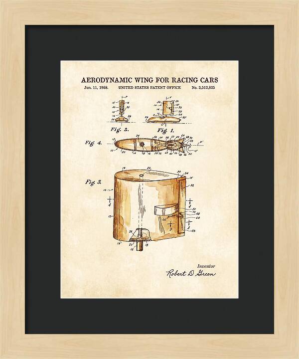 Aerodynamic Wing For Racing Cars Watercolor Patent Us3512825a