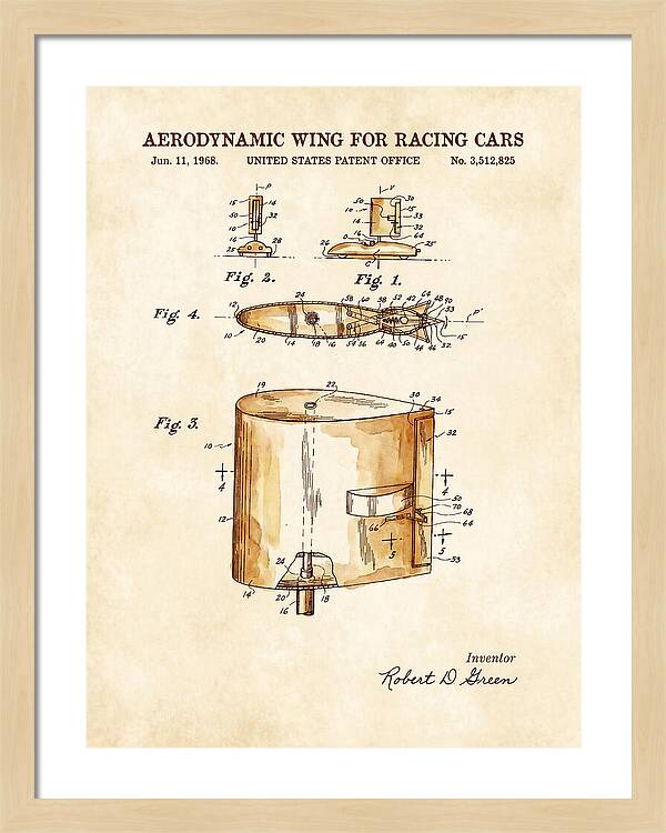 Aerodynamic Wing For Racing Cars Watercolor Patent Us3512825a