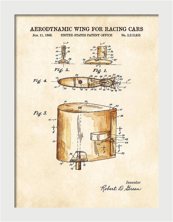 Aerodynamic Wing For Racing Cars Watercolor Patent Us3512825a