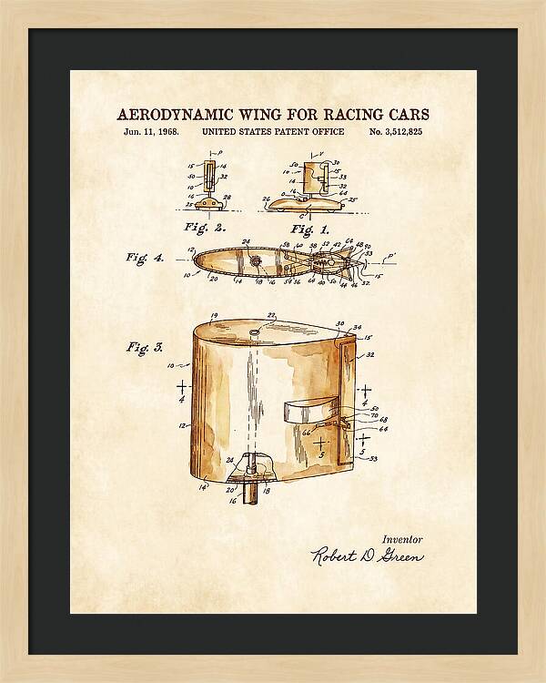 Aerodynamic Wing For Racing Cars Watercolor Patent Us3512825a