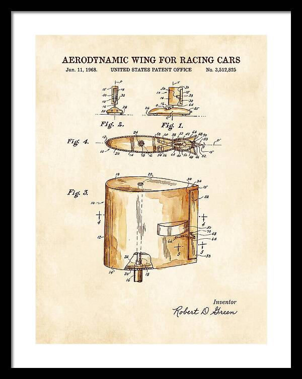 Aerodynamic Wing For Racing Cars Watercolor Patent Us3512825a