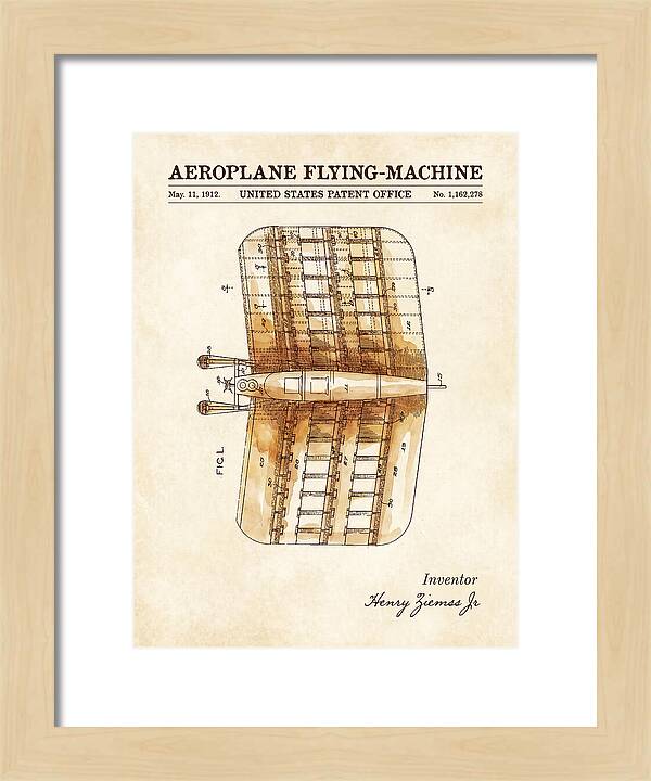 Aeroplane Flying Machine Watercolor Patent Us1162278